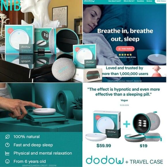 NIB Dodow Sleep Aid Light Device + Case Natural Sleep Aid Stress Relief Kid Safe - Picture 1 of 12